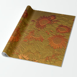 Solrossols Orange Guld Blommigt Art Design Decouou Presentpapper