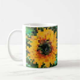 Solrossolskalig Blommigt Pixel Art Kaffemugg