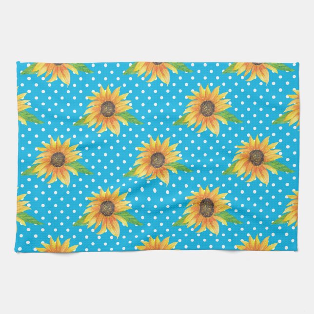 Solrossolskans Blommigt kontur Kökshandduk (Horisontell)