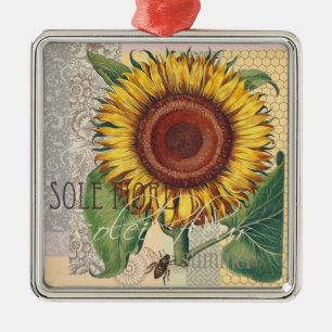 Solrossolskans Vintage Damask Flower Mönster Art Julgransprydnad Metall