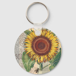 Solrossolskans Vintage Damask Flower Mönster Art Nyckelring