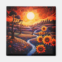 Solrossoluppgång Abstrakt Nature Illustration Magnet