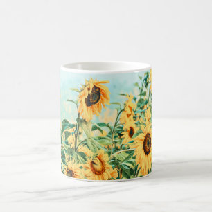 Solrossolutkast Fält Gult Teal Blommigt Art Desig Kaffemugg