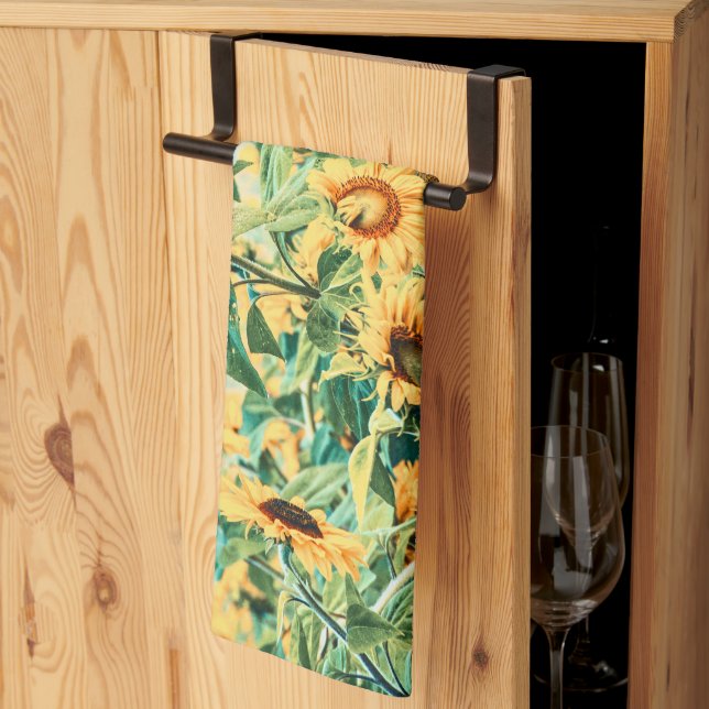 Solrossolutkast Fält Gult Teal Blommigt Art Design Kökshandduk (Thirds Fold)