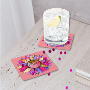 Solrossomsommarens Rosa och Lila Underlägg Papper Kvadrat