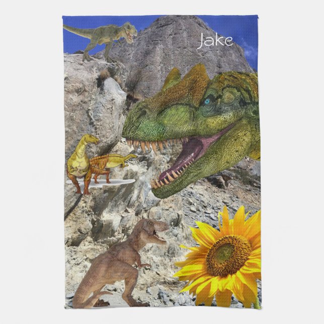 Solrossopors Blommigt Dinosaur Kitchen Towel Kökshandduk (Vertikal)