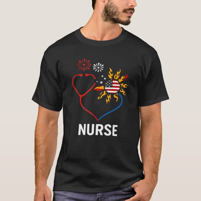 Solrossoskop Nurse 4:e juli RN T Shirt (Framsida)