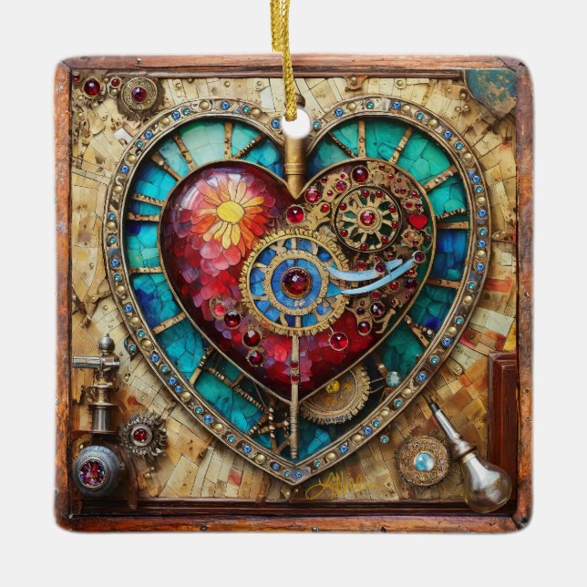 Solrosstank (Glass Heart Steampunk Series) Julgransprydnad Keramik (Framsida)