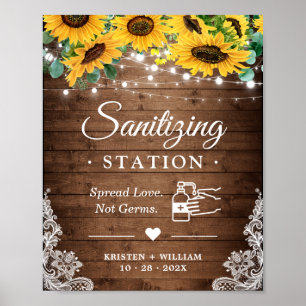 Solrosstryck Ljus Sanitizing Station Sign Poster