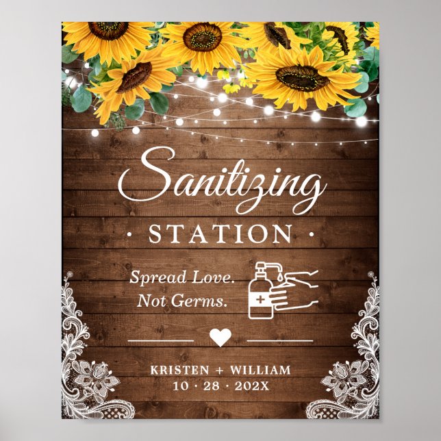 Solrosstryck Ljus Sanitizing Station Sign Poster (Framsidan)