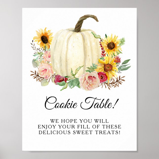 Solrossymbol  Blommigt Pumpkin Cookie Bord Sign Poster (Framsidan)