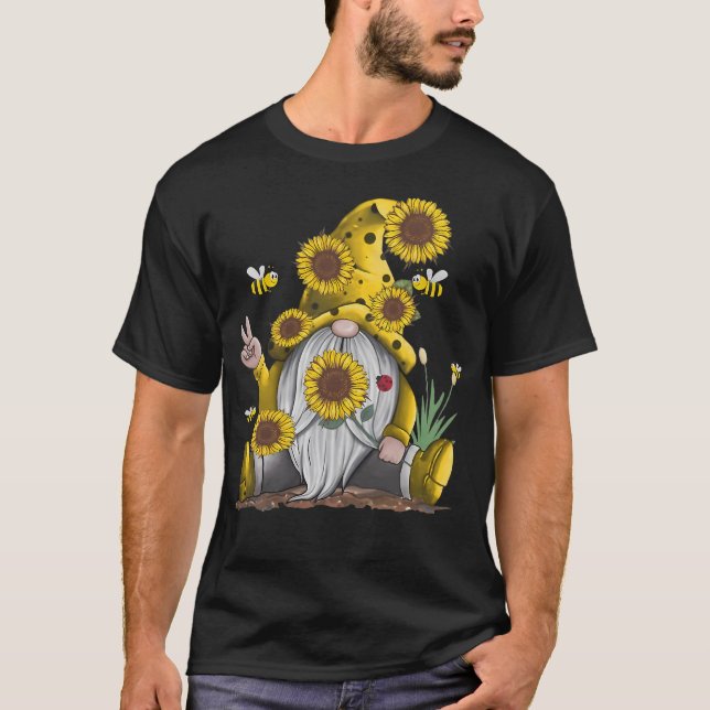 Solrostomgryn med bin Hippie Gnome T Shirt (Framsida)