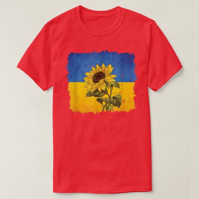 Solrosukrainskt flagga i stånd med Ukraina T Shirt (Design framsida)