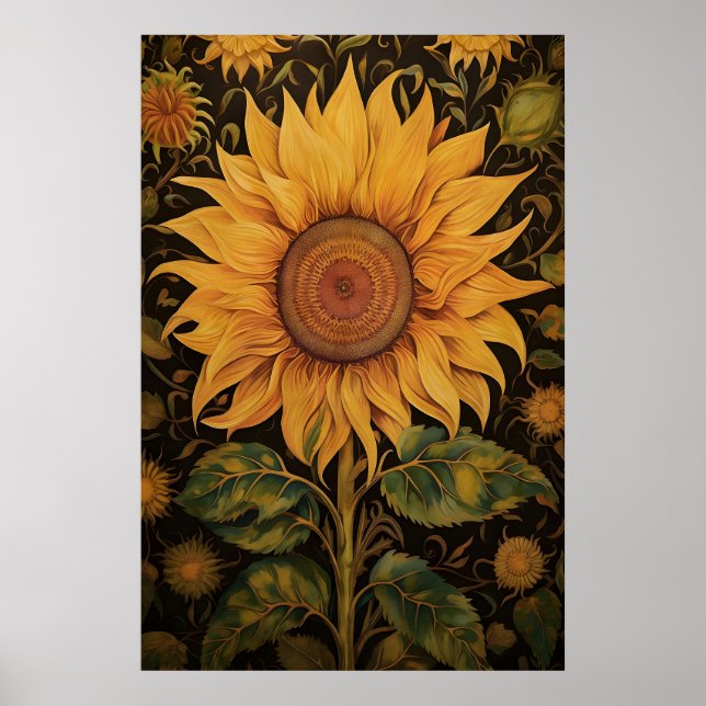 Solrosutskrift, botanisk mörk akademi poster (Framsidan)