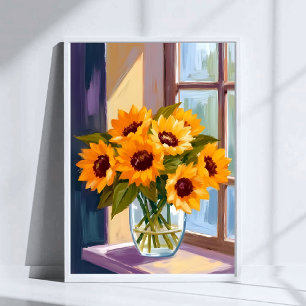 Solrosvas Blommig gul bukett vattenfärg Poster