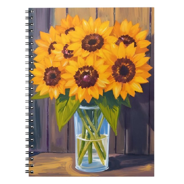 Solrosvas | Gul blomma Vattenfärg Anteckningsbok (Framsidan)