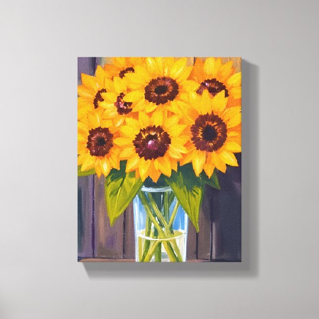 Solrosvas | Gul blomsterbukett Vattenfärg Canvastryck (Framsida)