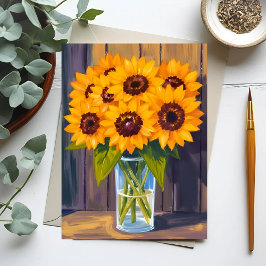 Solrosvas | Gul blomsterbukett Vattenfärg Vykort