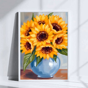 Solrosvas vattenfärg blombukett poster