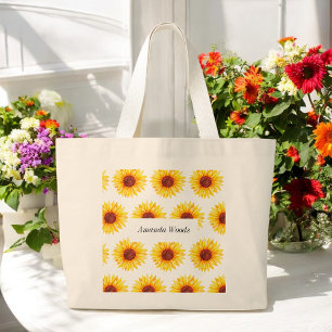 Solrosvit Gult Vit Blommigt Jumbo Tygkasse