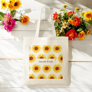 Solrosvit Gult Vit Blommigt Tygkasse