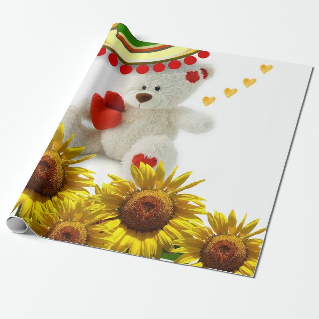 Solrosvit Nalle - ytterprojektionsyta Papper Presentpapper (Utrullad)