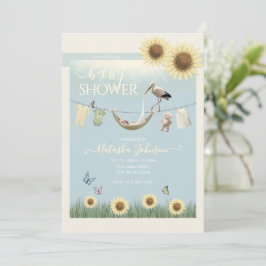 Solsicker Stork Könsneutrala Babyshower Inbjudningar