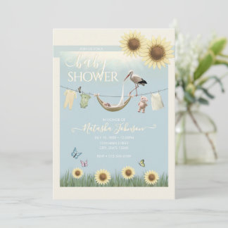 Solsicker Stork Könsneutrala Babyshower Inbjudningar