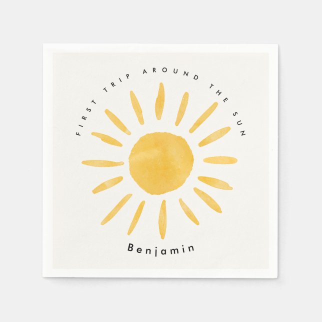 Solsken 1:a födelsedag vattenfärg sol pappersservett (Framsidan)