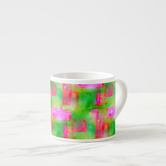 Solsken abstrakt målad gul, rosa espressomugg (Framsida höger)