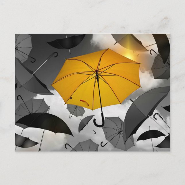 Solsken är på väg, paraply lavin vykort (Framsida)