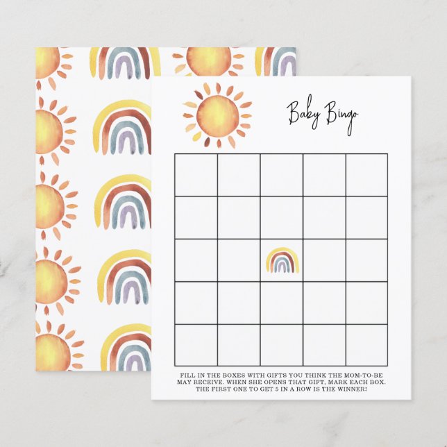 Solsken Baby shower bingo spel (Fram/baksida)