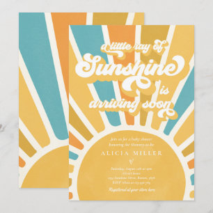 Solsken Baby Shower Boho Retro Gul Solsken Inbjudningar