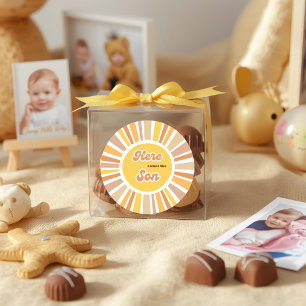 Solsken Baby Shower Boho Retro Gul Solsken Runt Klistermärke