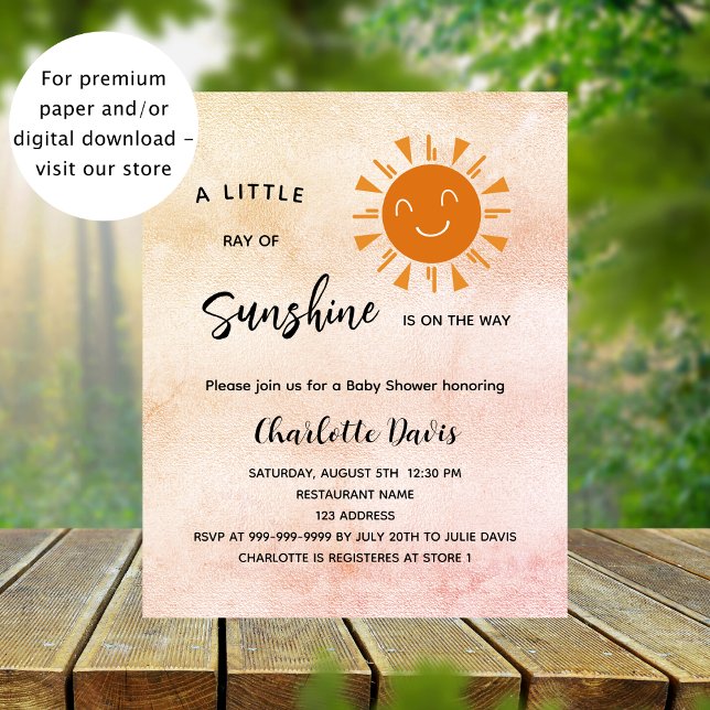Solsken Baby Shower sol flicka budget inbjudan (Skapare uppladdad)