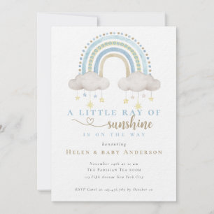 Solsken Blå Boho Regnbåge Pojke Baby Shower Inbjudningar