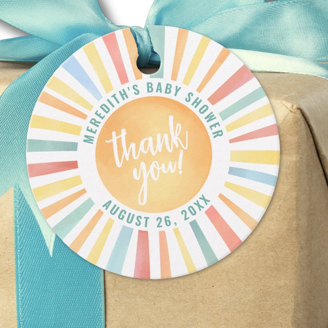 Solsken Boho Sol Bebisens Första Dag Firande Gåvor Etiketter (Sunshine Boho Sun Baby Shower Favor Tags)