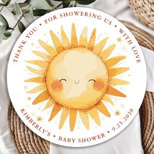 Solsken Boho Söt Sol Baby Shower Tacksamhet Runt Klistermärke