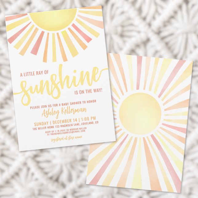 Solsken Dämpad Könsneutral Solbarnsbarnskväll Inbjudningar (Little Ray Of Sunshine Boho Baby Shower Invitation)
