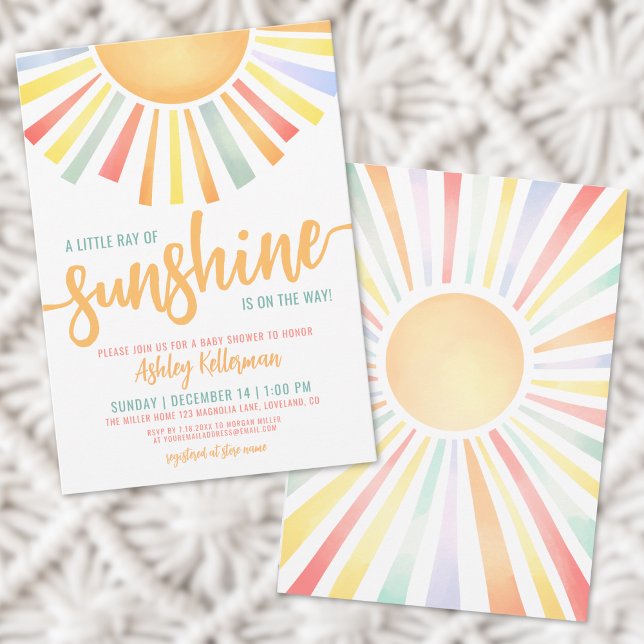 Solsken Färgglad Ljus Sol Bebis Bjudning Inbjudningar (Sunshine Colorful Bright Sun Baby Shower Invitation)