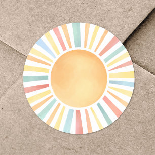 Solsken Färgrik Akvarell Sol Runt Klistermärke