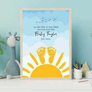 Solsken för fotavtryck i nyfödd bebis poster
