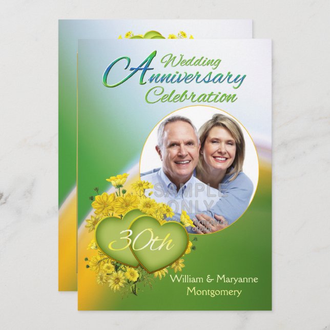 Solsken Kärlek 30-års bröllopsjubileum Party Foto Inbjudningar (Fram/baksida)