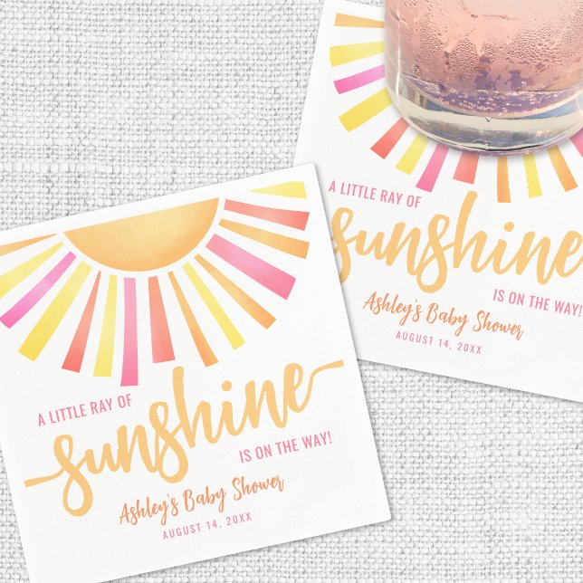 Solsken Ljusrosa Bebis-fest Pappersservett (Sunshine Bright Pink Baby Shower Napkins)