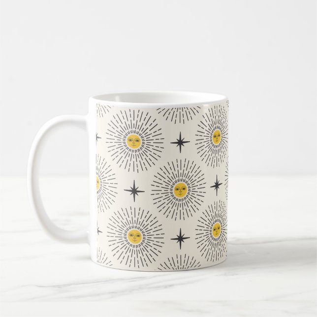 Solsken med Ansikte Celestial Seamless Mönster Kaffemugg (Vänster)