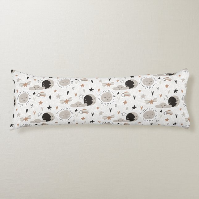 Solsken, moln, Måne och stjärnor Kroppskudde (Framsidan)