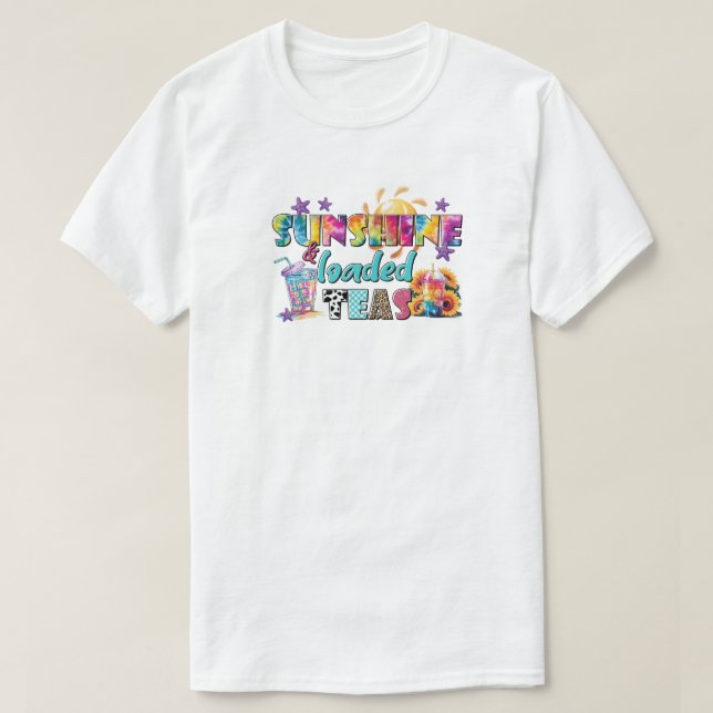 Solsken och laddade teas färgstarka sommarsvärmare t shirt (Design framsida)