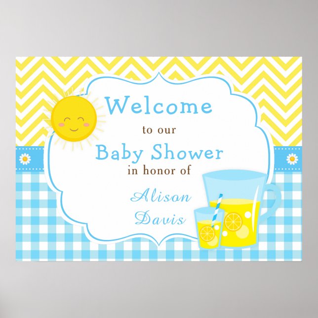 Solsken och Lemonade Blue & Gult Shower Party Poster (Framsidan)