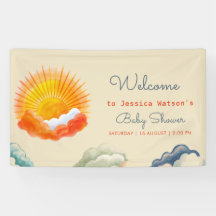 Solsken och moln Gult Grått Retro Baby Shower