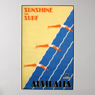 Solsken och Surfa Australien - Vintage resor Poster